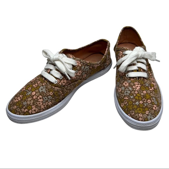 Universal Thread Sneakers Lace Up Canvas Floral Brown Pink 7 - Picture 10 of 16